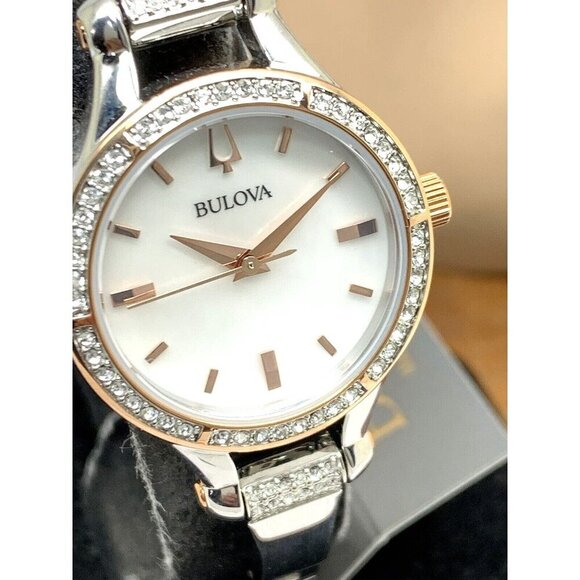 Bulova Women's Watch 98L262 Quartz Mother of Pearl Dial Rose Gold Silver